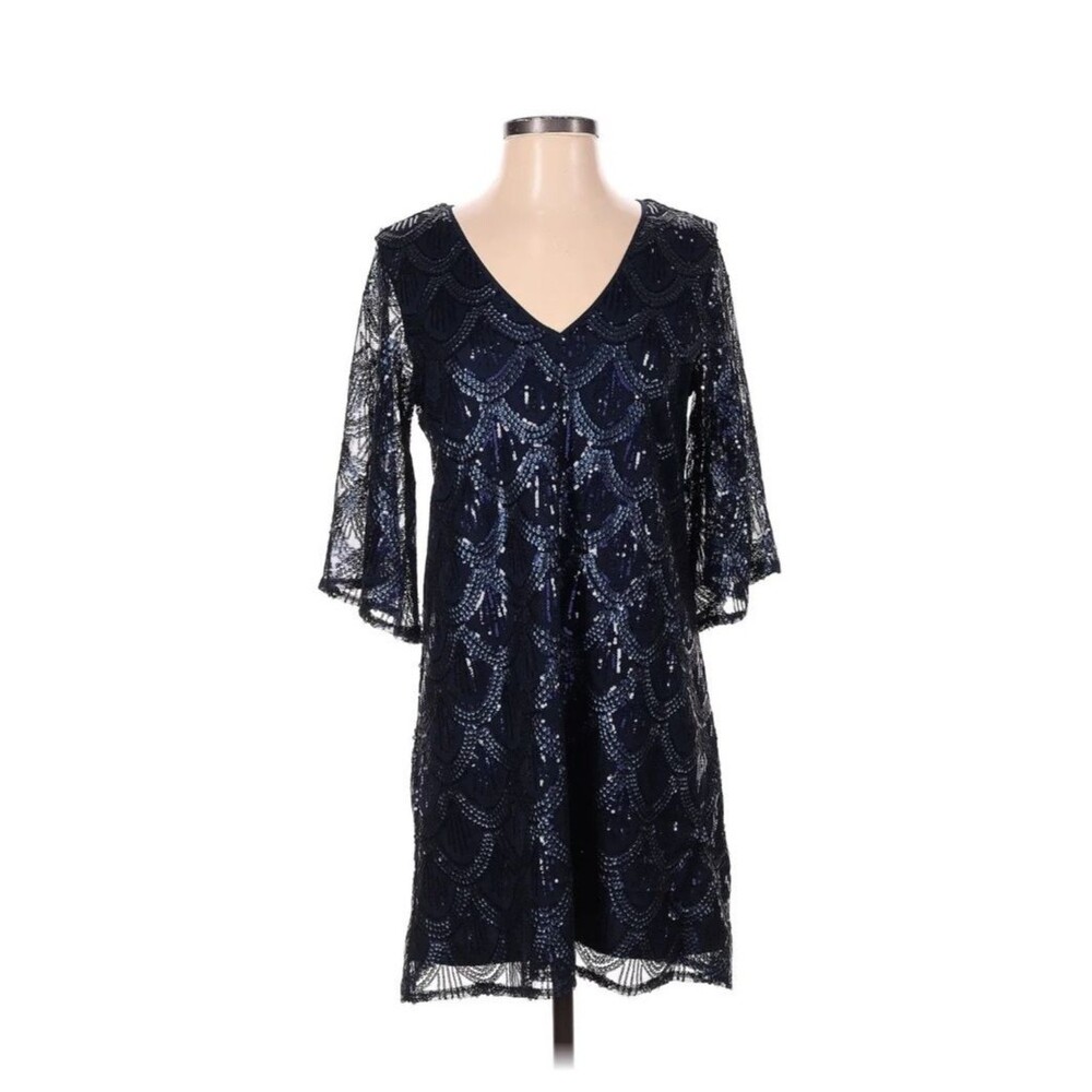 Honey Punch Women's Navy Blue Sequin Mini Dress Party Cocktail Lined Size XS